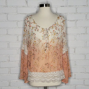 [Taylor & Sage] Sheer Ombre Boho Long Sleeve Top